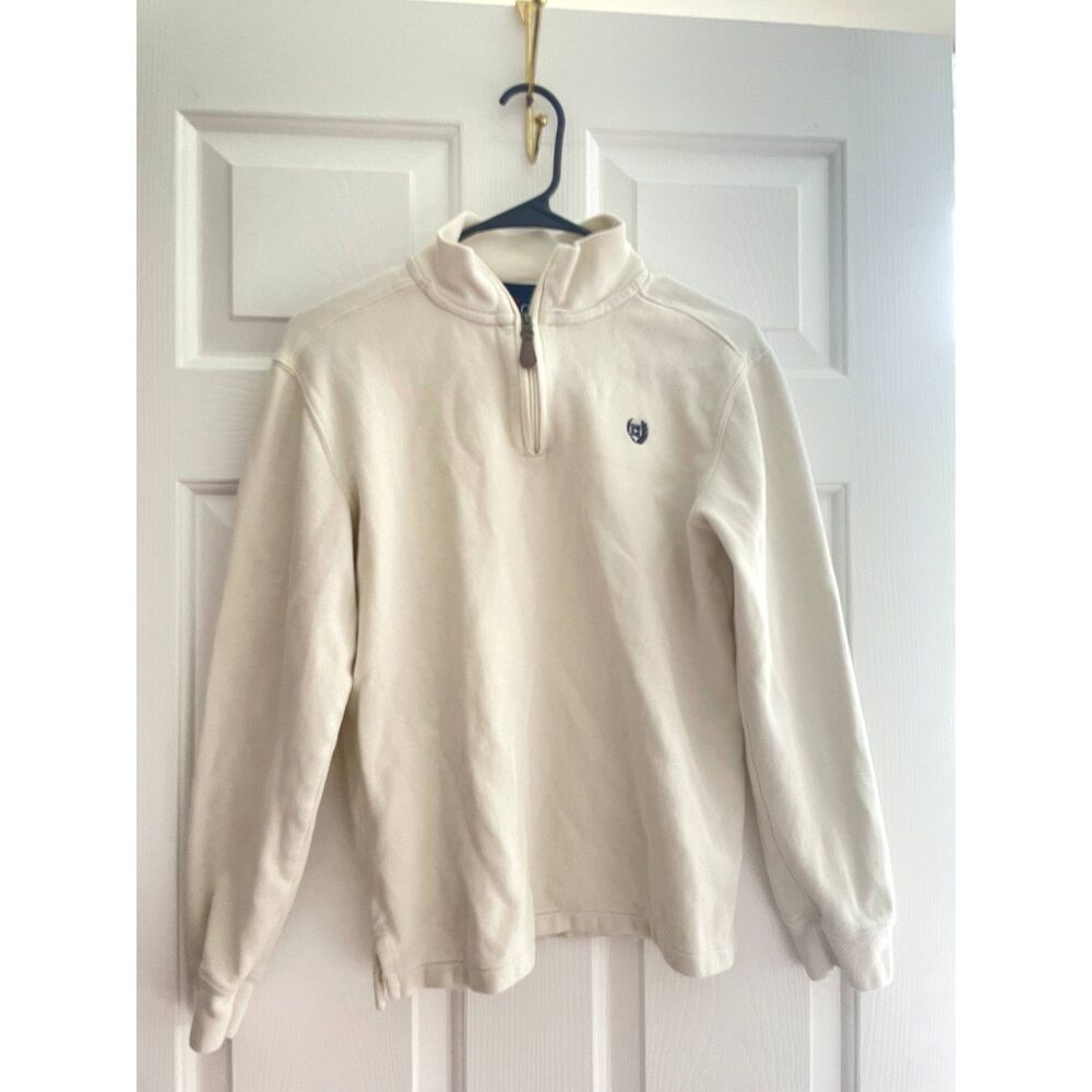 Mens Chaps Oatmeal Quarter Zip Long Sleeve Pullover Size L 100% Cotton